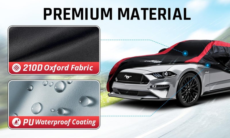 AltoCover Mustang Car Cover Waterproof All Weather with Red Strip Design, Custom Fit for Ford Mustang 1994–2025, Mustang Accessory with Door Zipper & Windproof Straps - Image 3